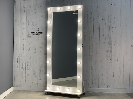 Гримерное зеркало с лампами в полный рост на подставке с колесиками 180х80
